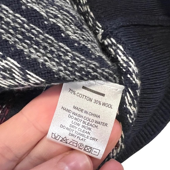 Mens Navy Fair Isle Cotton Wool Quarter Zip Sweater Large Nordic Elevated Casual - Picture 6 of 8